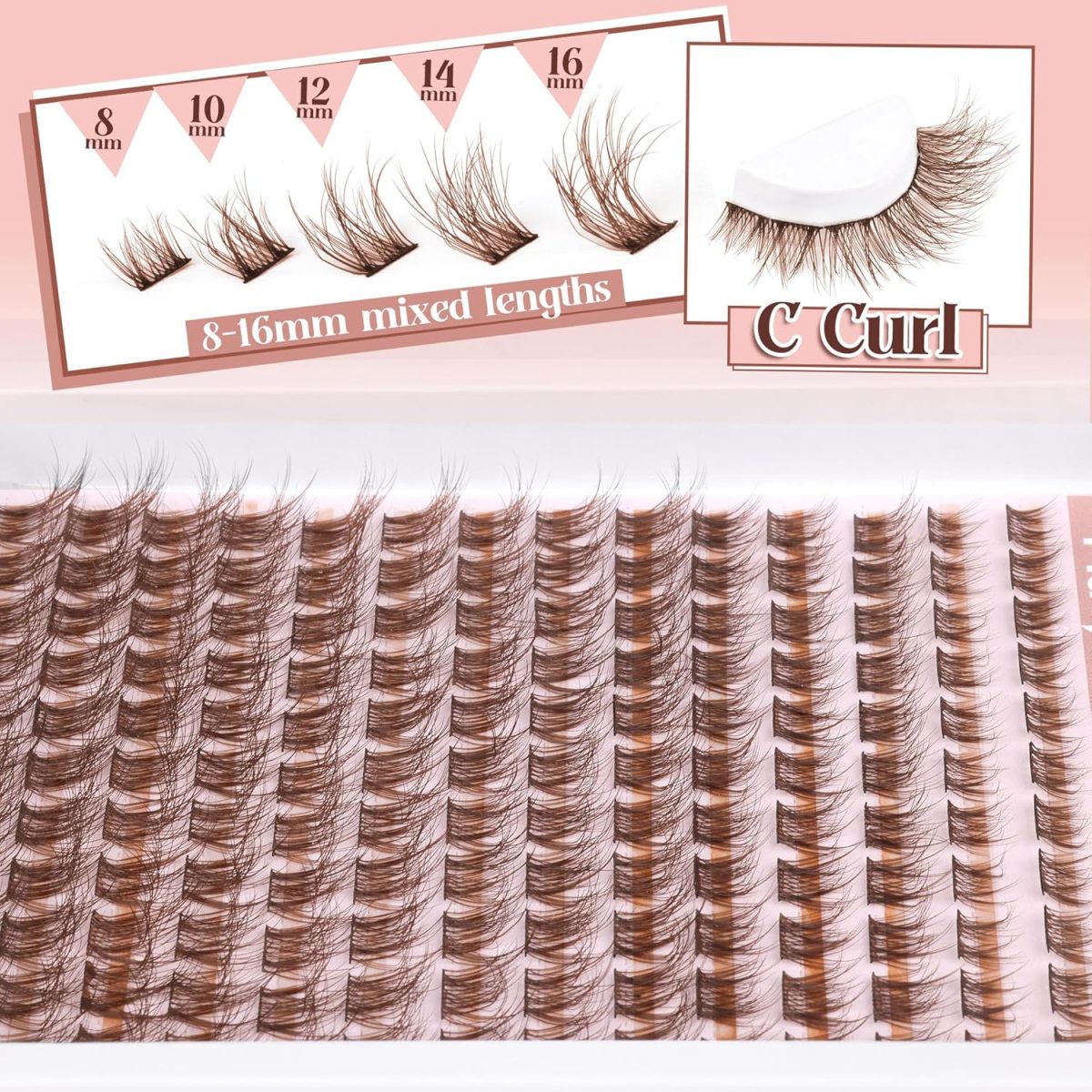 ⁦Mavphnee Brown Lash Clusters Natural Lash Extensions Wispy Eyelash Clusters 168 Pcs C Curl Lashes Clusters for Everyday Wear Beginner Friendly Dark Brown Cluster Eyelash Extensions by⁩ - الصورة ⁦4⁩
