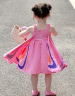 ⁦LIKPOJA Girls Summer Dresses Butterfly Floral Rainbow Casual Dress Cotton Shirt Short Sleeve Dress for Kids Age 2-6 Years Old⁩ - الصورة ⁦4⁩