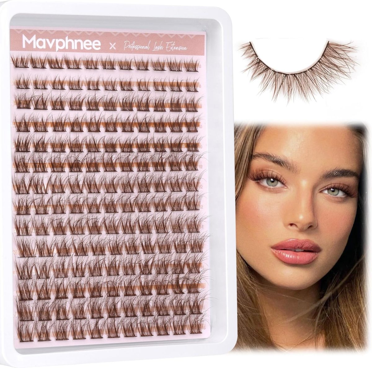 ⁦Mavphnee Brown Lash Clusters Natural Lash Extensions Wispy Eyelash Clusters 168 Pcs C Curl Lashes Clusters for Everyday Wear Beginner Friendly Dark Brown Cluster Eyelash Extensions by⁩ - الصورة ⁦6⁩