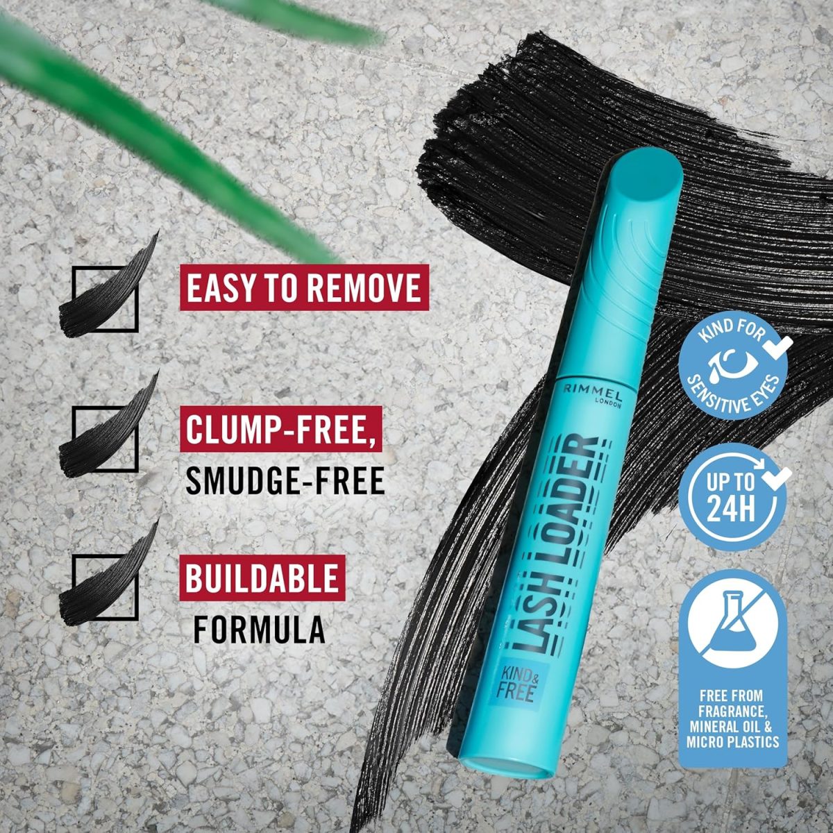 ⁦Rimmel Kind & Free Lash Loader, Black, Mascara, Volumising Mascara, Mascara for Sensitive Eyes, Buildable, Ophthalmologist Tested, Vegan Formula, 9.5ml⁩ - الصورة ⁦3⁩
