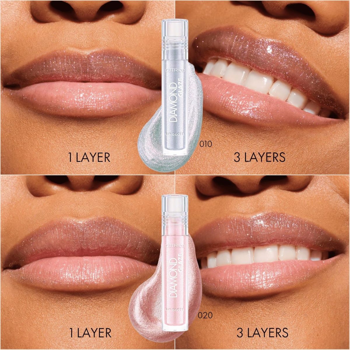 ⁦Catrice Diamond Glaze Lip Gloss, No. 020, Pink, Instant Result, Glossy, Holographic, Glitter, Vegan, Paraben-Free, Microplastic Particles, Nanoparticles Free, Pack of 1 (3 ml)⁩ - الصورة ⁦9⁩