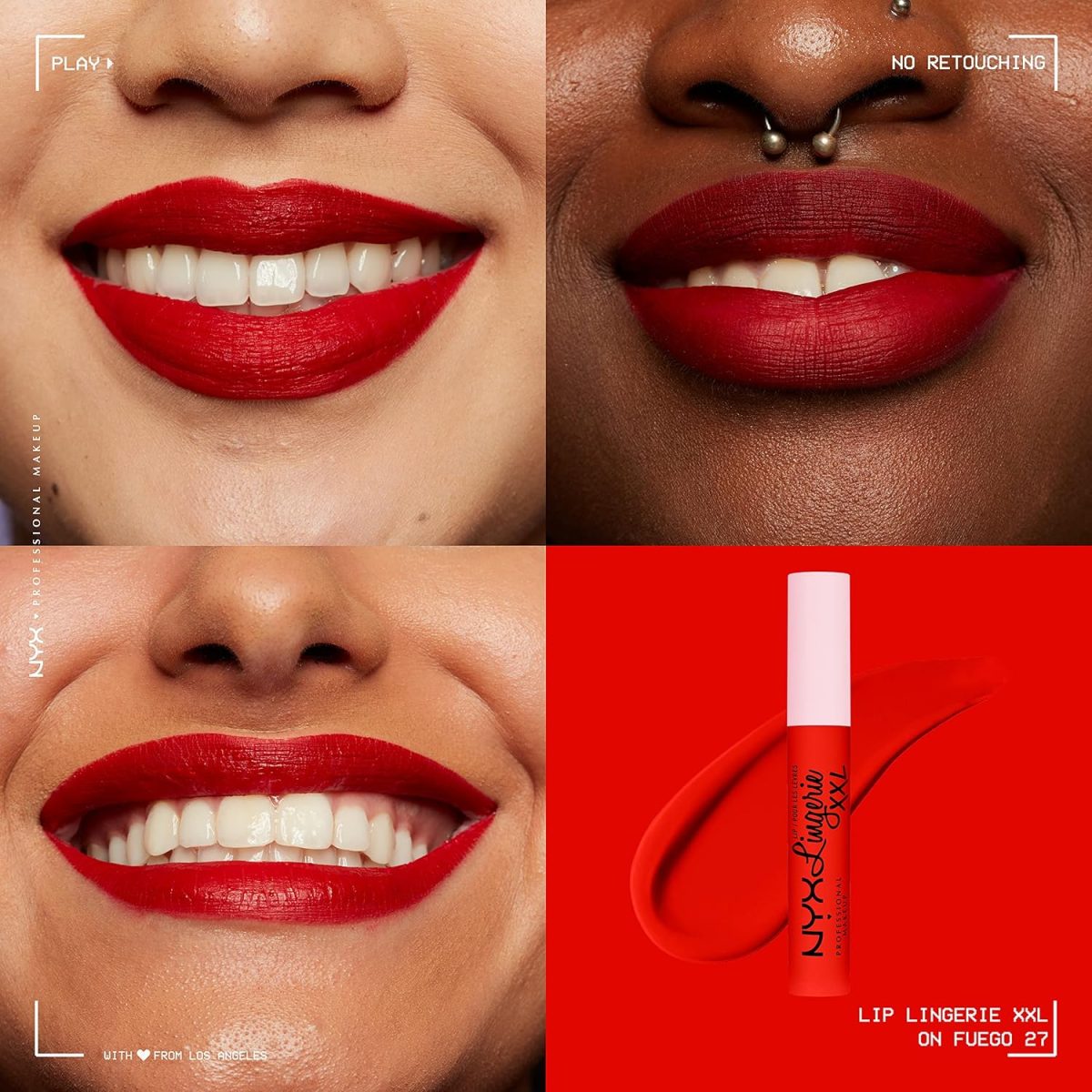 ⁦NYX Professional Makeup Lip Lingerie XXL Smooth Matte Liquid Lipstick 0.13 fl oz, On Fire⁩ - الصورة ⁦3⁩