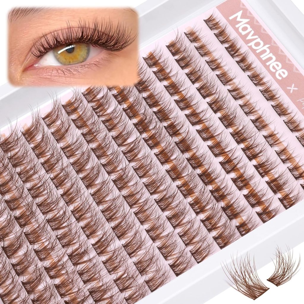 Mavphnee Brown Lash Clusters Natural Lash Extensions Wispy Eyelash Clusters 168 Pcs C Curl Lashes Clusters for Everyday Wear Beginner Friendly Dark Brown Cluster Eyelash Extensions by