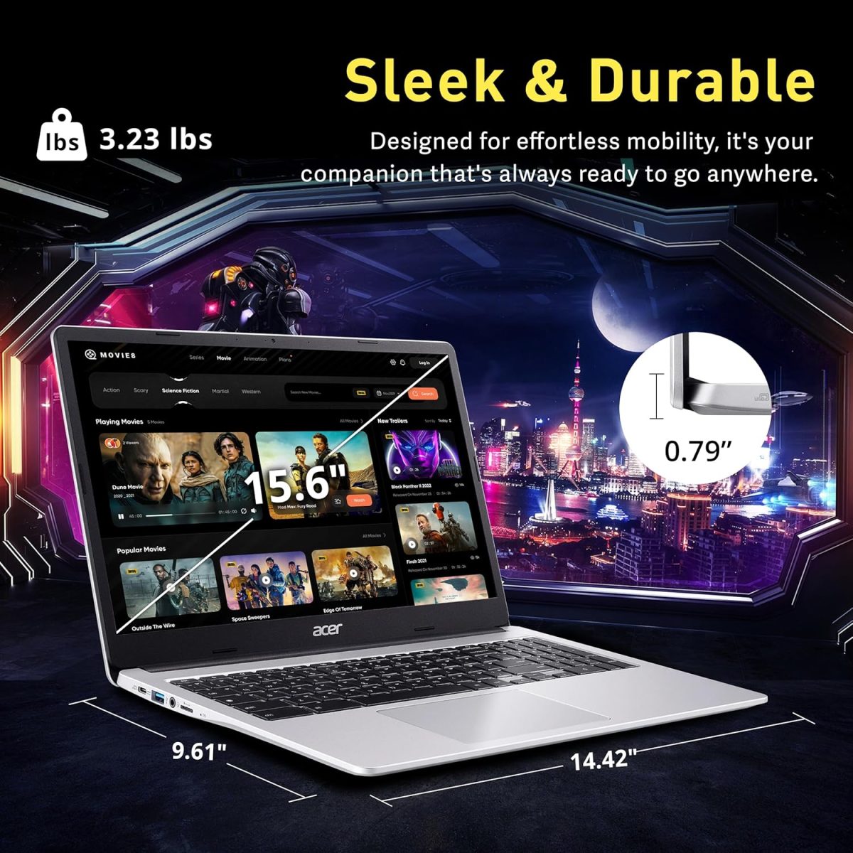 ⁦acer Chromebook 315 Laptop, 15.6" HD Anti-Glare Display, Intel Pentium N6000, 4GB LPDDR4X, 288GB Storage(128GB eMMC + 160GB Docking Station Set), UHD Graphics, Num Pad, Wi-Fi 6, Chrome OS, Silver⁩ - الصورة ⁦8⁩