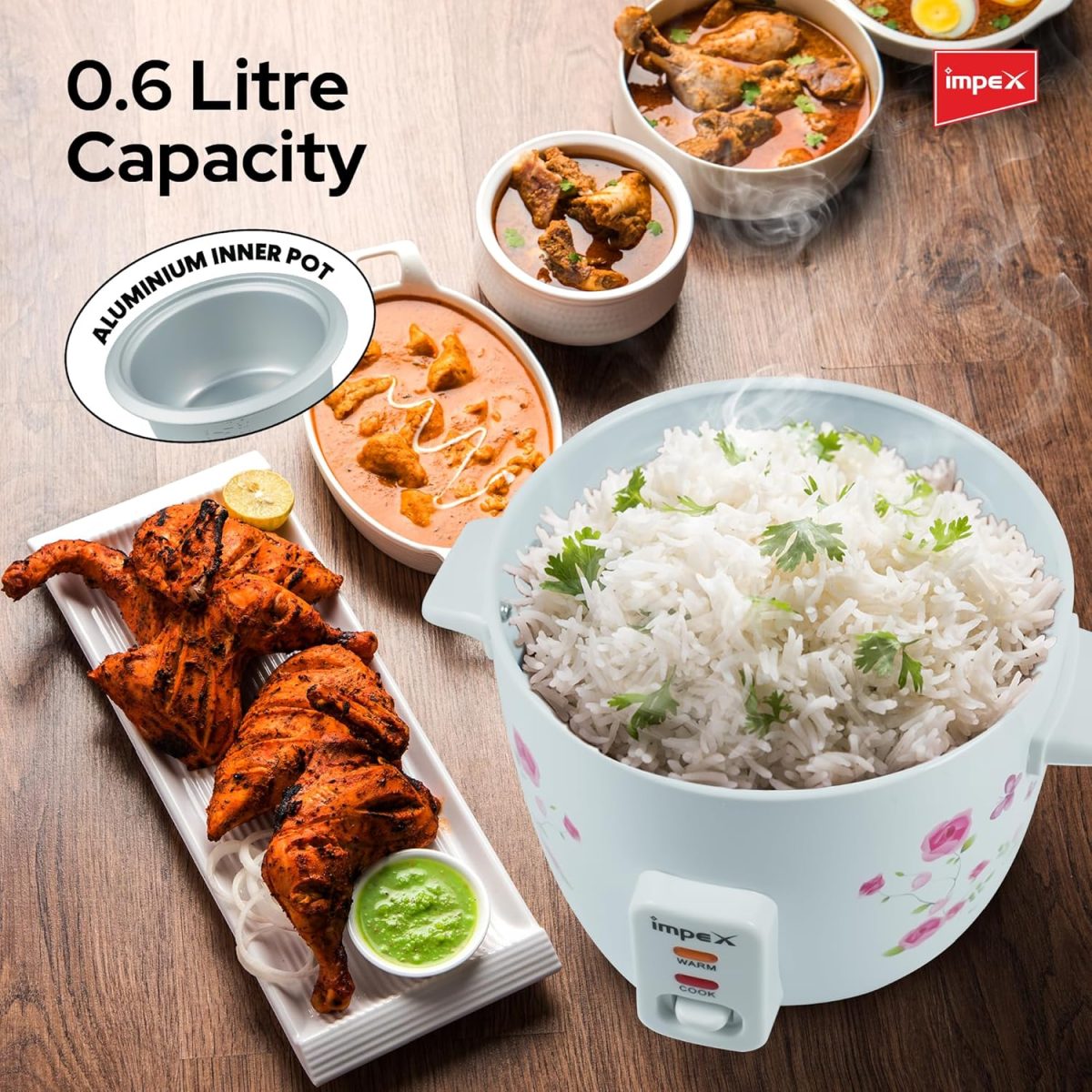 ⁦Impex RC 2805 Electric Rice Cooker 0.6 Ltr 350W Drum Rice Cooker With Aluminium inner pot⁩ - الصورة ⁦3⁩
