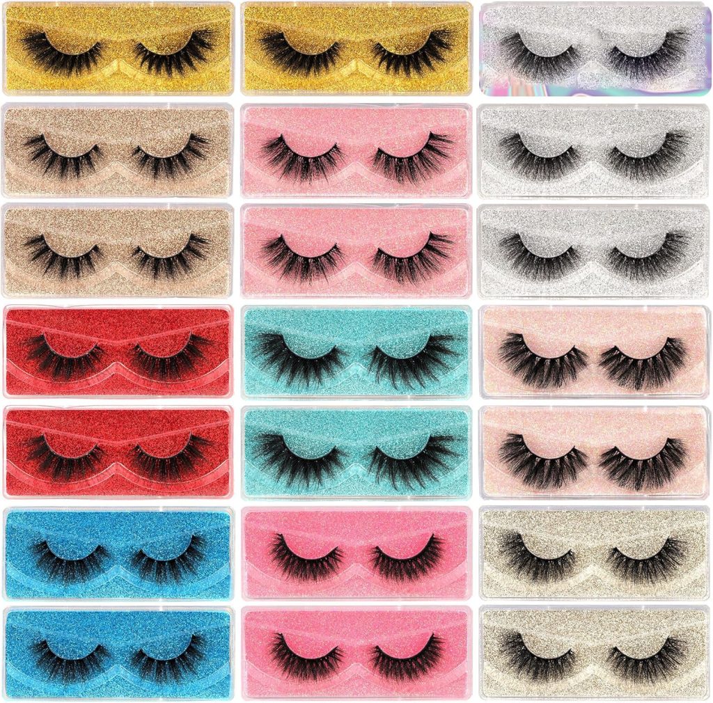 NALACAL False Eyelashes, 20 Pairs Natural 3D Fluffy Lashes Pack 20MM Dramatic Thick Long Faux Mink Eyelashes Bulk Wispy Strip Fake Eyelashes
