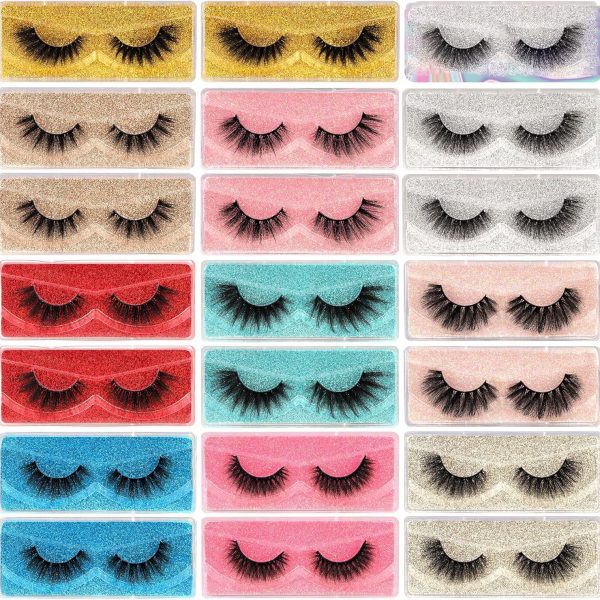 NALACAL False Eyelashes, 20 Pairs Natural 3D Fluffy Lashes Pack 20MM Dramatic Thick Long Faux Mink Eyelashes Bulk Wispy Strip Fake Eyelashes