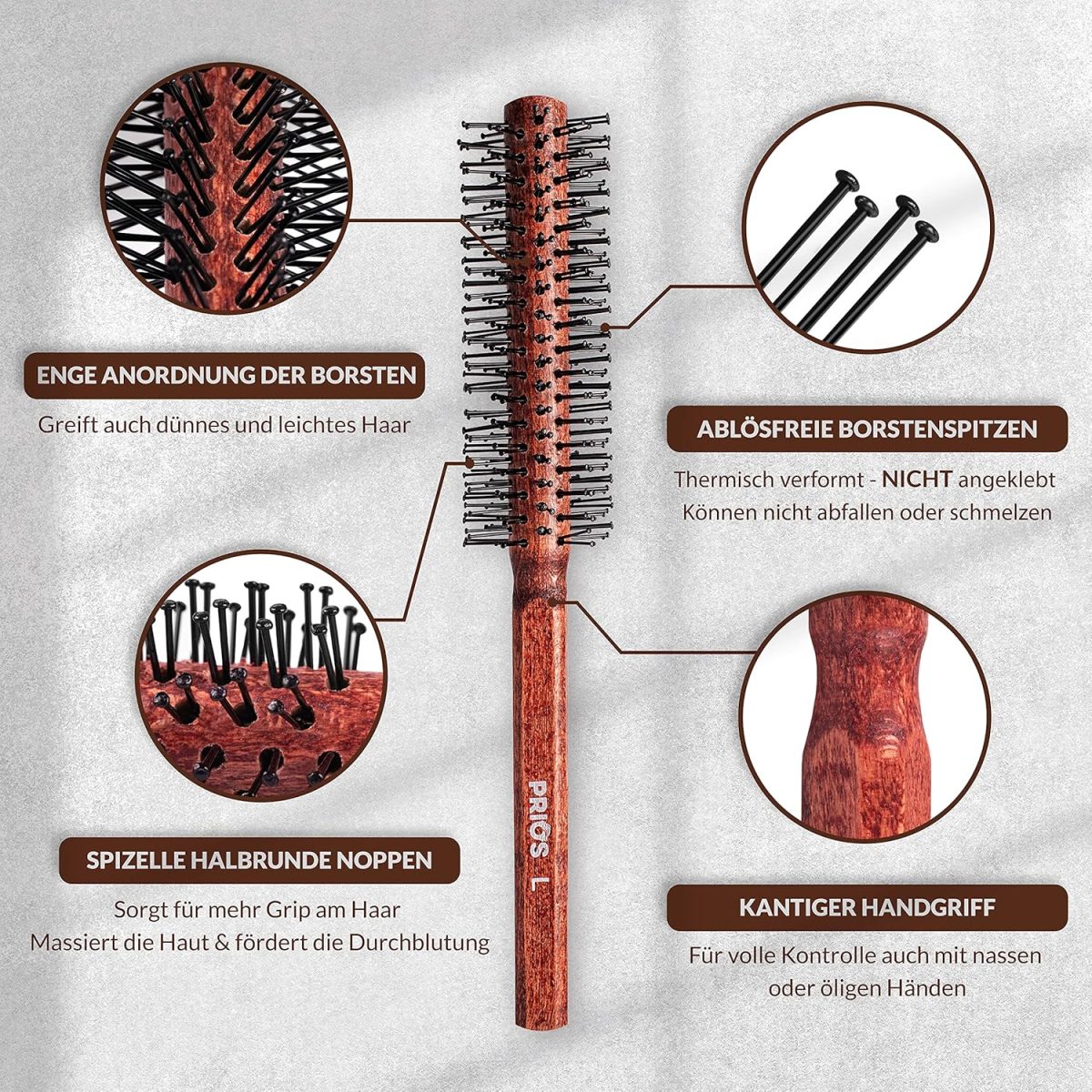 ⁦Priohair Prios® | Hair Dryer Brush, Round Brush, Men's Beard and Round Brush, for Straightening and Blow-Drying, Beard Brush for Men, Hair and Beard Brush for Short to Medium Length Hair (S)⁩ - الصورة ⁦2⁩
