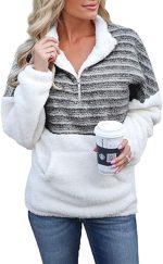 ABINGOO Womens Teddy Fleece Pullover Plush Stand-Up Collar Winter Warm Hoodie Fluffy Sweatshirt Fuzzy Tops with 1/4 Neckline Zipper