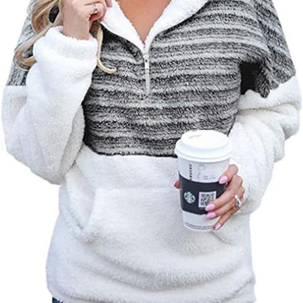 ABINGOO Womens Teddy Fleece Pullover Plush Stand-Up Collar Winter Warm Hoodie Fluffy Sweatshirt Fuzzy Tops with 1/4 Neckline Zipper