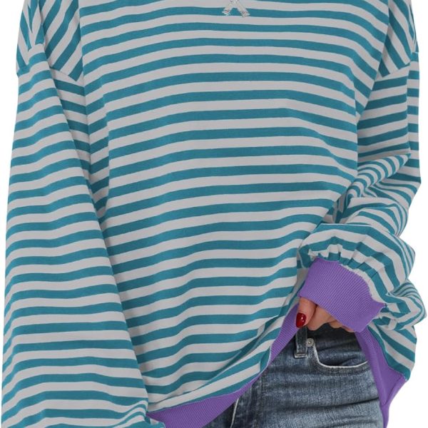 ANRABESS Women Striped Oversized Sweatshirt Long Sleeve Crewneck Hoodies Shirts 2024 Fall Pullover Top Trendy Preppy Clothes