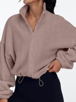 ⁦AUTOMET Womens Fleece Jackets Zip Up Oversized Sweatshirts Winter Clothes Long Sleeve Crop Sherpa Fall Outfits Fashion⁩ - الصورة ⁦2⁩