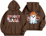 ⁦CheJooe Women Halloween Hoodies Oversized Funny Ghost Print Hooded Sweatshirt Loose Pullover Fall Festival Cute Coat With Pocket(A01 Brown,L)⁩ - الصورة ⁦2⁩