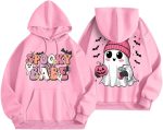 ⁦CheJooe Women Halloween Hoodies Oversized Funny Ghost Print Hooded Sweatshirt Loose Pullover Fall Festival Cute Coat With Pocket(A02 Pink,L)⁩ - الصورة ⁦2⁩