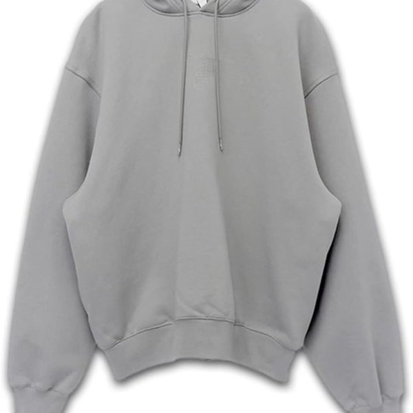 Double Hooded Athletic Hoodies Fake 2 Hat Pieces Letter Embroidery Sweatshirt Grey with Pockets Casual Oversize Jumpers Coat