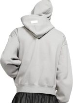 ⁦Double Hooded Athletic Hoodies Fake 2 Hat Pieces Letter Embroidery Sweatshirt Grey with Pockets Casual Oversize Jumpers Coat⁩ - الصورة ⁦2⁩