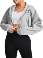 GORGLITTER Women's Athletic Zip Up Hoodie Drawstring Long Sleeve Crop Sweatshirts with Pockets Grey M