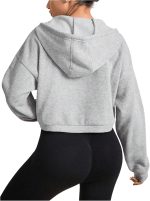 ⁦GORGLITTER Women's Athletic Zip Up Hoodie Drawstring Long Sleeve Crop Sweatshirts with Pockets Grey M⁩ - الصورة ⁦2⁩