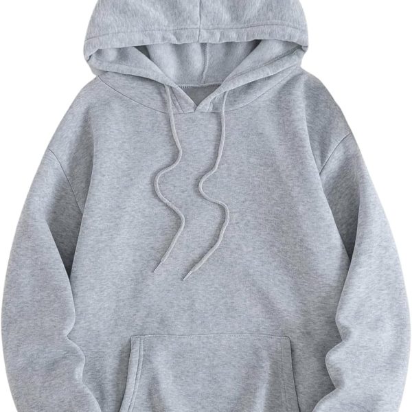 GORGLITTER Women's Drop Shoulder Drawstring Hoodie Long Sleeve Pullover Sweatshirt Grey L