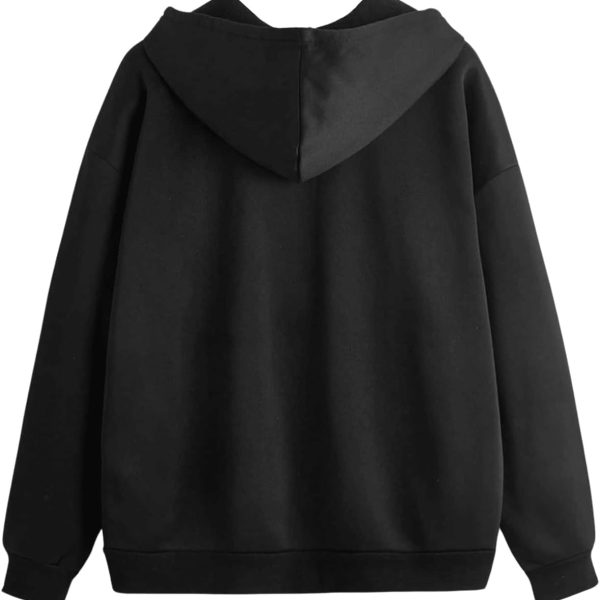 GORGLITTER Women's Drop Shoulder Drawstring Zip Up Hoodie Long Sleeve Casual Sweatshirt