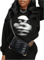 GORGLITTER Women's Graphic Figure Print Crewneck Sweatshirt Long Sleeve Streetwear Tops Black L