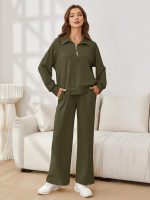 ⁦Glamaker Womens 2 Piece Outfits Sweatsuit Set Oversized Half Zip Sweatshirt Wide Leg Sweatpants Lounge Set Tracksuit⁩ - الصورة ⁦2⁩