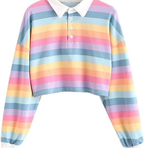 LYCLUS Jacket with Hat Women's Lapel Sweatshirt Rainbow Striped Button Long-sleeve Pullover Autumn Sweatshirt Jacket Hoodies and Sweatshirts (Color : B, Size : M)