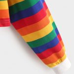 ⁦LYCLUS Jacket with Hat Women's Lapel Sweatshirt Rainbow Striped Button Long-sleeve Pullover Autumn Sweatshirt Jacket Hoodies and Sweatshirts (Color : B, Size : M)⁩ - الصورة ⁦2⁩