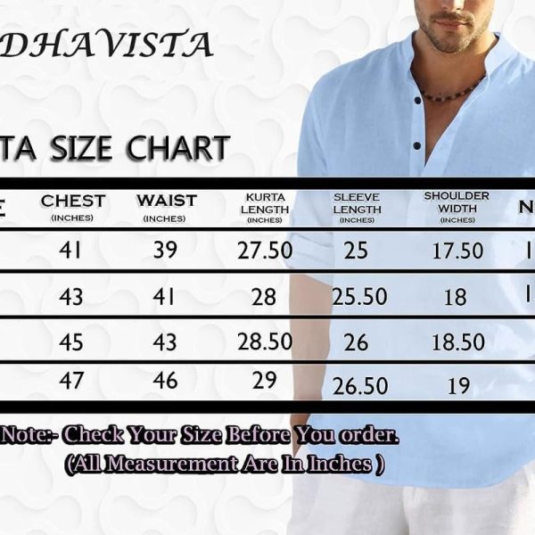 MADHAVISTA Men's Regular Fit Solid Full Sleeve Regular Fit Short Kurta, Solid Pattern Mandarin Collar Straight Kurta