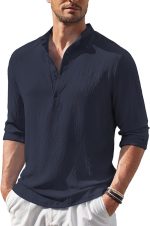 MADHAVISTA Men's Regular Fit Solid Popcorn Full Sleeve Regular Fit Short Kurta, Solid Pattern Mandarin Collar Straight Kurta