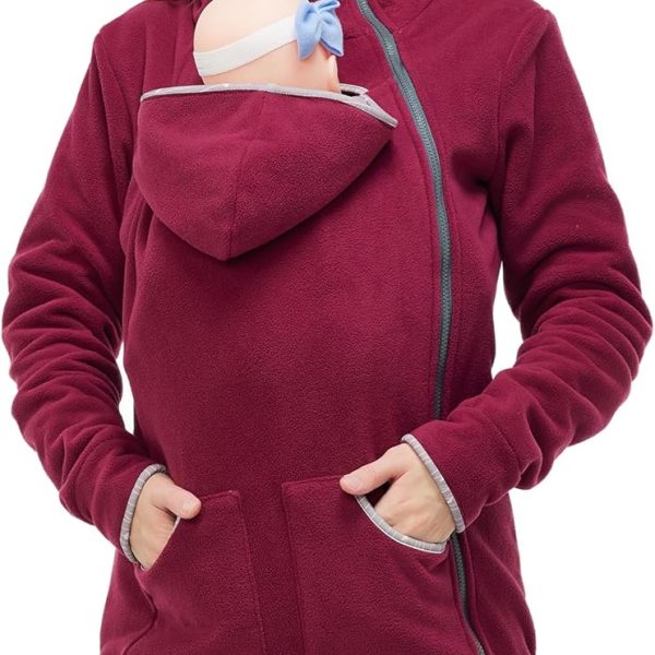 MaisMa Women's Fleece Zip Up Maternity Kangaroo Baby Carrier Hoodie Sweatshirt Jacket