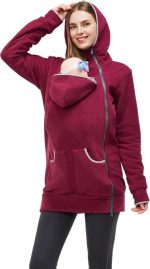 ⁦MaisMa Women's Fleece Zip Up Maternity Kangaroo Baby Carrier Hoodie Sweatshirt Jacket⁩ - الصورة ⁦2⁩