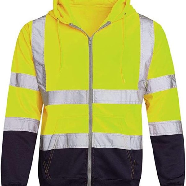 NOVOCE Safety clothing high visibility Hooded Fitting Zipper Sweatshirt, Reflective Strip Hoodie protective safety workwear (Color : Fluorescence, Size : L)