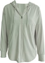 OBUMI Utility Jacket Women, Ladies Thin Loose Athletic Hoodie Zip Running Jacket Yoga Top Hooded Sweatshirt Gym Workout Outerwear Clothes (Color : Green, Size : S)