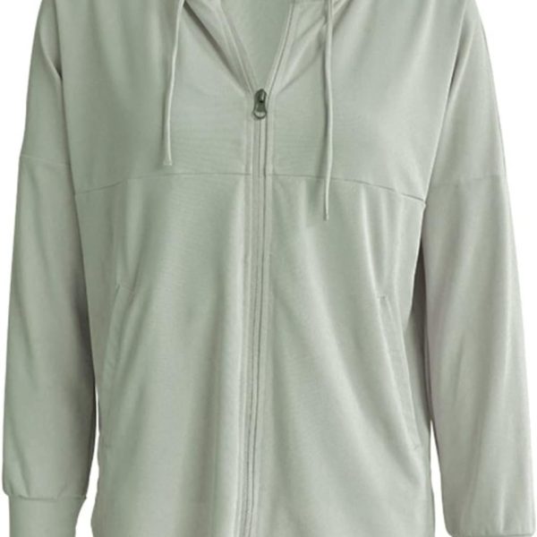 OBUMI Utility Jacket Women, Ladies Thin Loose Athletic Hoodie Zip Running Jacket Yoga Top Hooded Sweatshirt Gym Workout Outerwear Clothes (Color : Green, Size : S)