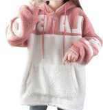 SKYWOK Women's Fleece Jackets Lady Hoodie Winter Casual Women Sweatshirt Embroidered Letters Stitching Color Zipper Pullover (Color : Pink, Size : XL)