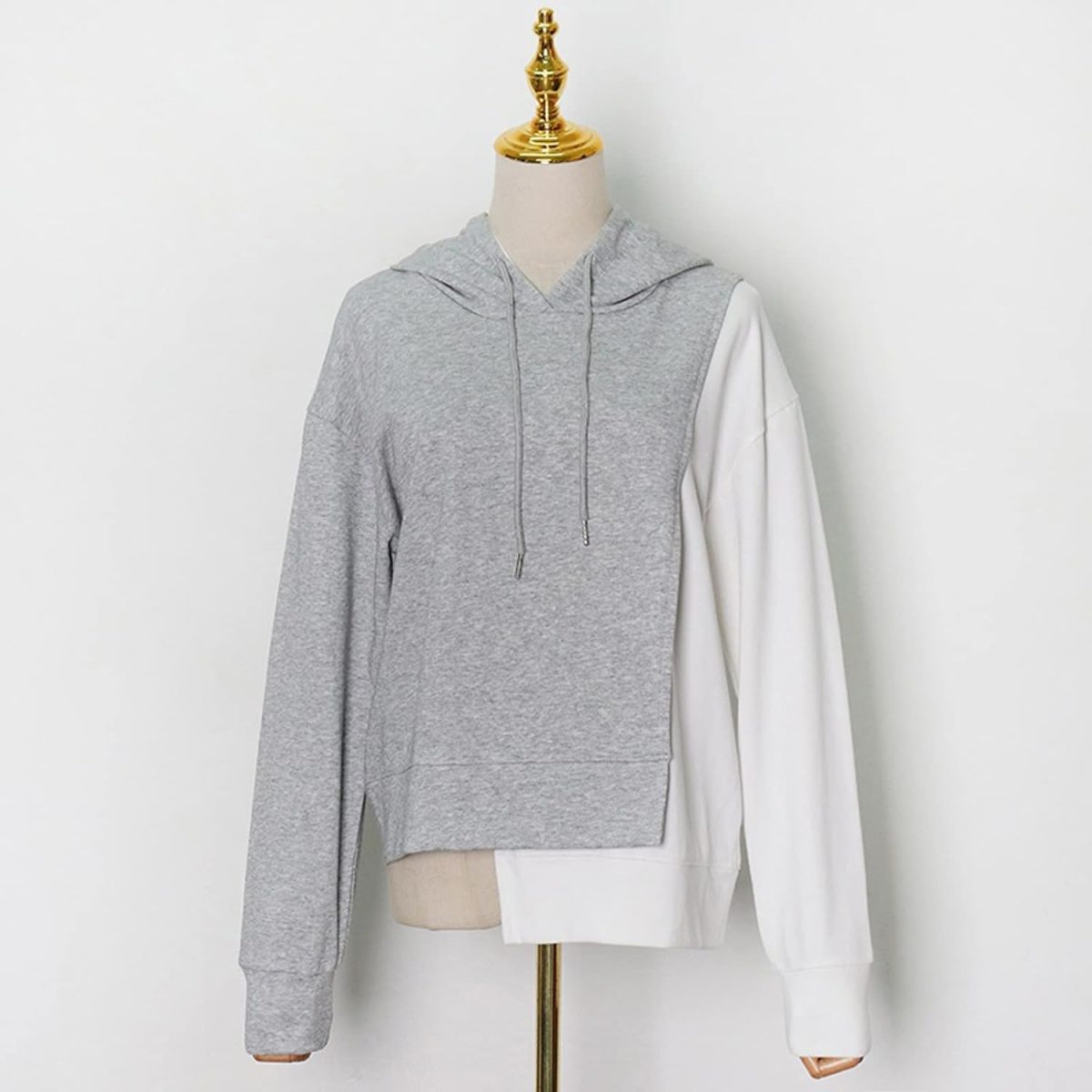 ⁦SKYWOK Women's Hoodies Patchwork Hit Color Women's Sweatshirt Hooded Long Sleeve Plus Size Asymmetric Sweatshirts Female Clothes Fashion (Size : L(Asian Size))⁩ - الصورة ⁦2⁩