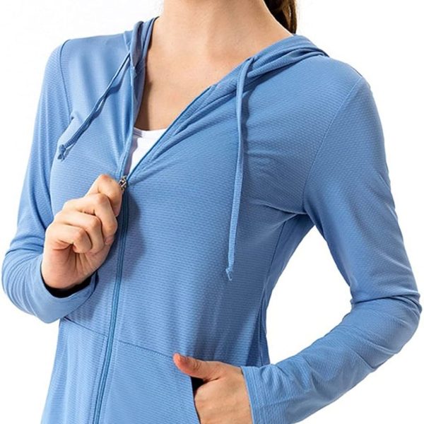 Women's Jacket Fitness Yoga Coat Hoodies Zipper Long Sleeve Running Athletic Top Quick Dry Slim Gym Sweatshirts Wauyan (Color : Blue, Size : L)
