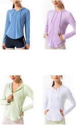 ⁦Women's Jacket Fitness Yoga Coat Hoodies Zipper Long Sleeve Running Athletic Top Quick Dry Slim Gym Sweatshirts Wauyan (Color : Blue, Size : L)⁩ - الصورة ⁦2⁩