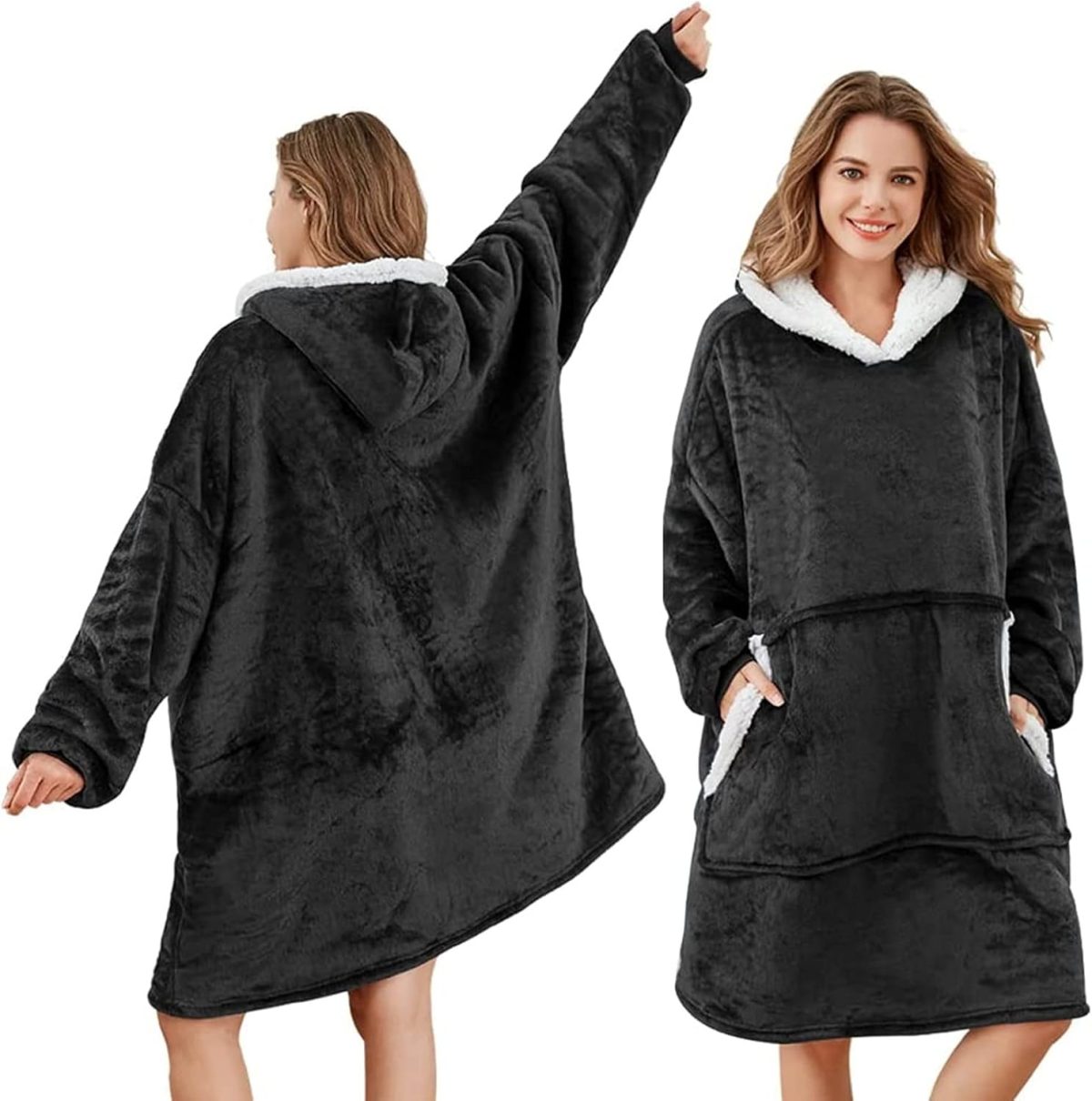 ⁦YFFS Hoodie Blanket Sweatshirt for Women and Men, Super Warm and Cozy Big Wearable Blanket Hoodie, Thick Flannel Blanket with Sleeves and Giant Pocket⁩ - الصورة ⁦2⁩