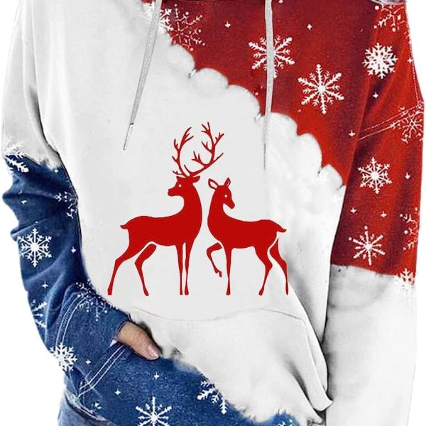 ZONEEAKO Merry Christmas Hoodie for Women,Casual Christmas Holiday Long Sleeve Sweatshirts with Snowman/Elk 2D Print Pullover Tops with Pocket,S-2XL (Color : Green, Size : L)