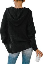 ⁦hsTrjz-MaXj Knitted Hoodie for Women,Casual V Neck Sweater Button Pullover Basic Long Sleeve Sweatshirt,Off The Shoulder Shirt Tops⁩ - الصورة ⁦5⁩
