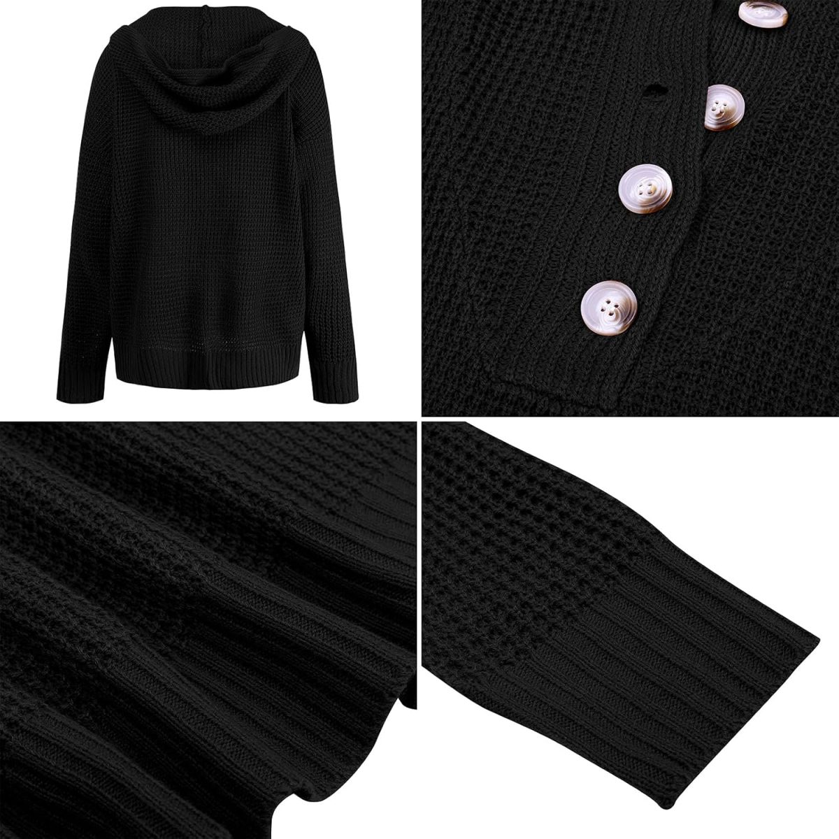⁦hsTrjz-MaXj Knitted Hoodie for Women,Casual V Neck Sweater Button Pullover Basic Long Sleeve Sweatshirt,Off The Shoulder Shirt Tops⁩ - الصورة ⁦7⁩