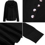 ⁦hsTrjz-MaXj Knitted Hoodie for Women,Casual V Neck Sweater Button Pullover Basic Long Sleeve Sweatshirt,Off The Shoulder Shirt Tops⁩ - الصورة ⁦7⁩
