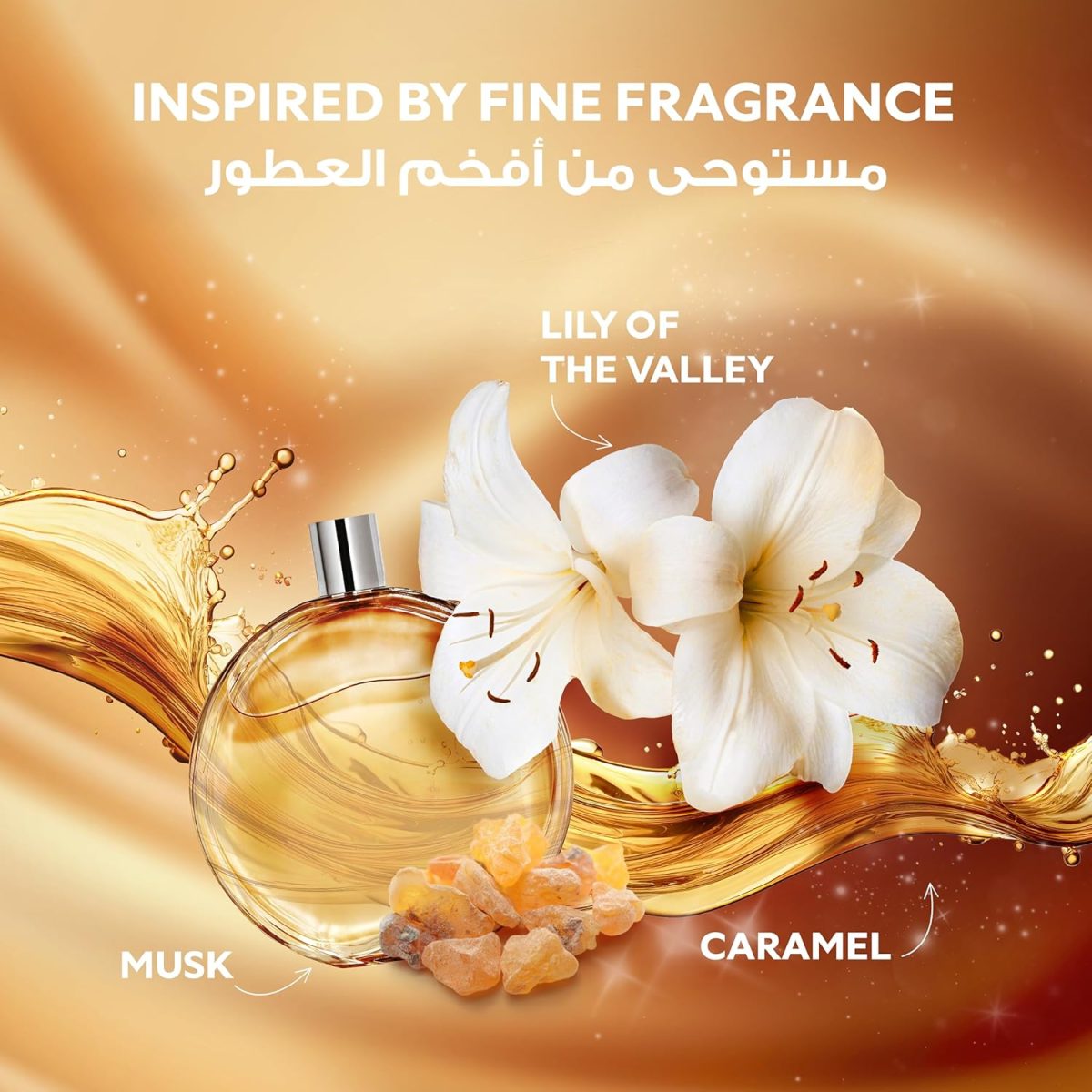⁦Comfort Concentrate Fabric Softener, Lily Musk & Caramel, 9x fragrance*, 1.4 L⁩ - الصورة ⁦8⁩