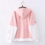 ⁦SHINsuke Women Kawaii Panda Hoodies Cute Long Sleeve Anime Preppy Sweatshirts Fall Drawstring Loose Patchwork Pullover with Pocket, Pink, One Size⁩ - الصورة ⁦4⁩