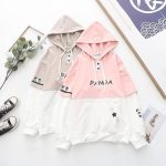⁦SHINsuke Women Kawaii Panda Hoodies Cute Long Sleeve Anime Preppy Sweatshirts Fall Drawstring Loose Patchwork Pullover with Pocket, Pink, One Size⁩ - الصورة ⁦6⁩