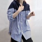⁦BOLKA Fall Shirts Autumn Style Loose Hoodies Women Drawstring Tops Hooded Striped Stitching Shirt Female Sweatshirts Pleasure (Size : XL)⁩ - الصورة ⁦4⁩