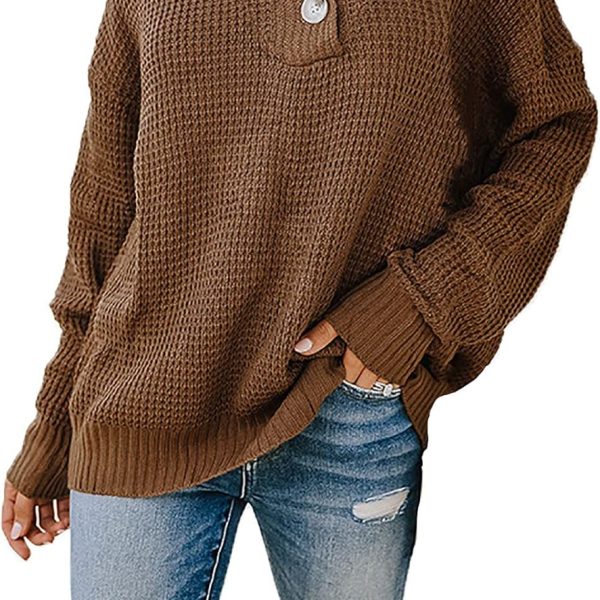 hsTrjz-MaXj Knitted Hoodie for Women,Casual V Neck Sweater Button Pullover Basic Long Sleeve Sweatshirt,Off The Shoulder Shirt Tops