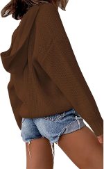 ⁦hsTrjz-MaXj Knitted Hoodie for Women,Casual V Neck Sweater Button Pullover Basic Long Sleeve Sweatshirt,Off The Shoulder Shirt Tops⁩ - الصورة ⁦4⁩